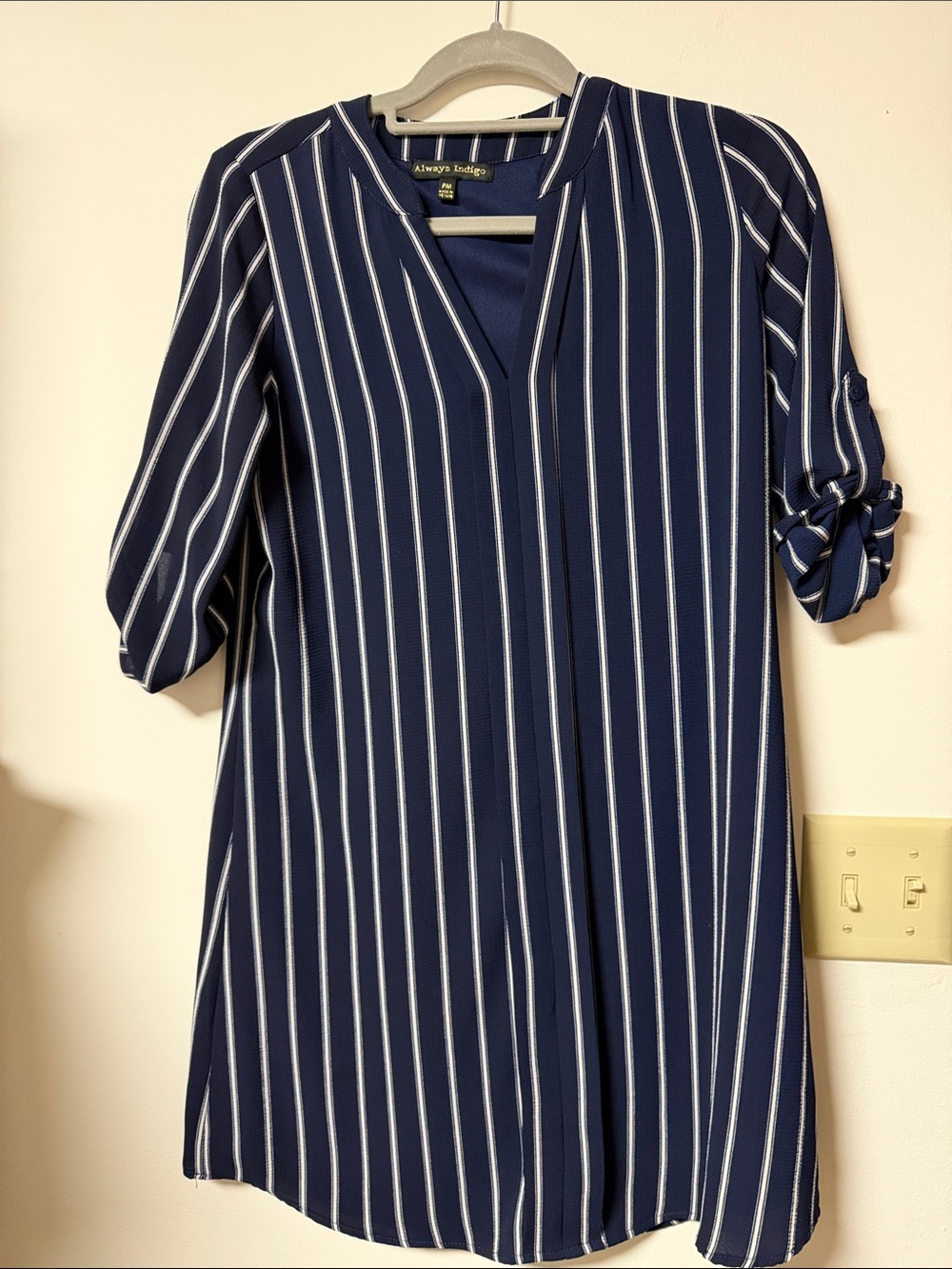 Always  Indigo Navy and White Striped V-Neck Tunic dress